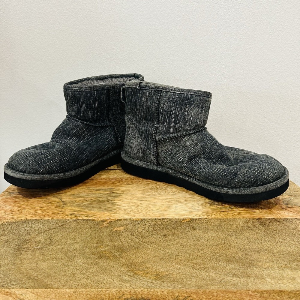 UGG Classic Mini boots in a medium washed denim fabric Men's size 10